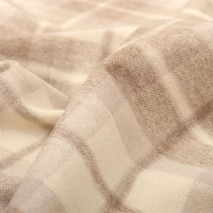 Superfine Alpaca Wool Throw Blanket - Lightweight Alpaca Merino Wool Throw Blankets | Soft Peruvian Alpaca Blanket Wool Blanket Scottish Design 70" x 60" (Beige/Ivory/Brown)