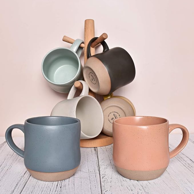 Bosmarlin Large Stoneware Speckled Coffee Mug, Big Ceramic Tea Cup, 17 Oz, Dishwasher and Microwave Safe (Blue, 1)