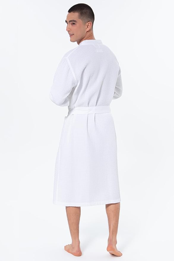SEYANTE Turkish Cotton Waffle Robe for Men – Organic GOTS Certified Spa Bathrobe, Lightweight Kimono, Soft Cotton Bathrobe