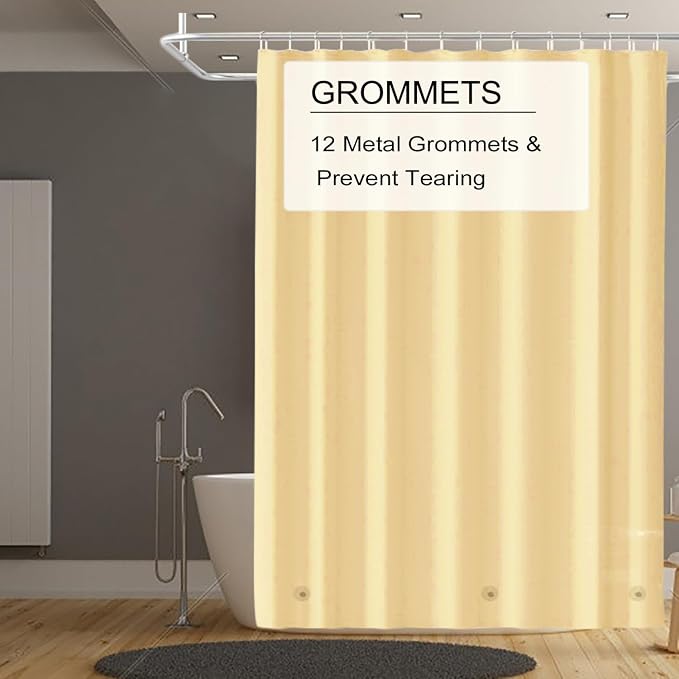 TIKABC Beige Shower Curtain Liner, 4G PEVA Shower Liner, Plastic Peva Waterproof Shower Curtains, 72x72 inch with Grommet Holes 3 Magnetic Weights