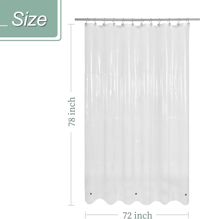 Mrs Awesome Long Shower Curtain Liner with 3 Magnets, 72x78 Clear PEVA Shower Liner, 78 Length Plastic Shower Curtain for Bathroom, Waterproof, 72 x 78, Clear