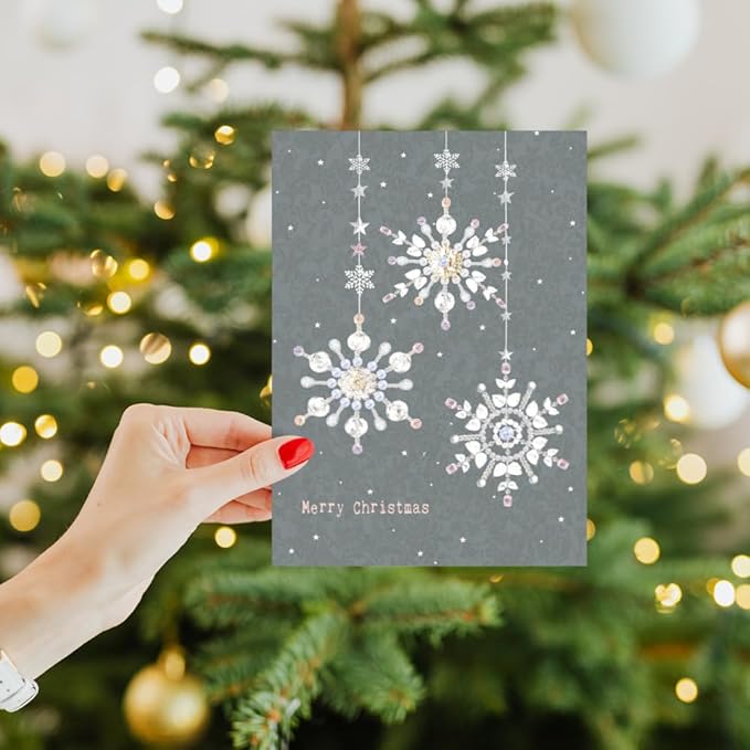 Tree-Free Greetings - Christmas Greeting Card - Artful Designs - 1 Card + Matching Envelope - Made in USA - 100% Recycled Paper - 5"x7" - Silver and Gold Christmas (GO65721)