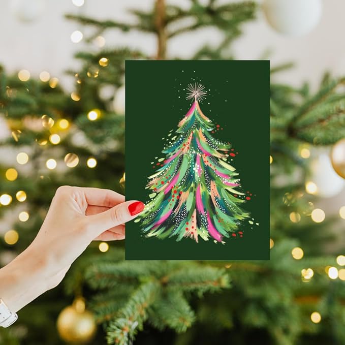 Tree-Free Greetings - Season's Greeting Card - Artful Designs - 1 Card + Matching Envelopes - Made in USA - 100% Recycled Paper - 5 x 7 - Artful Tree (VO80702)