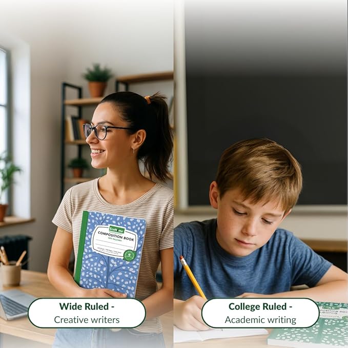 Composition Notebooks Pack of 5 College Ruled 200 Pages (100 Sheets) 9.75"x7.5" Black Marble Carbon Neutral Recyclable Paper Eco-Friendly School & Office Supplies For Students and Professionals