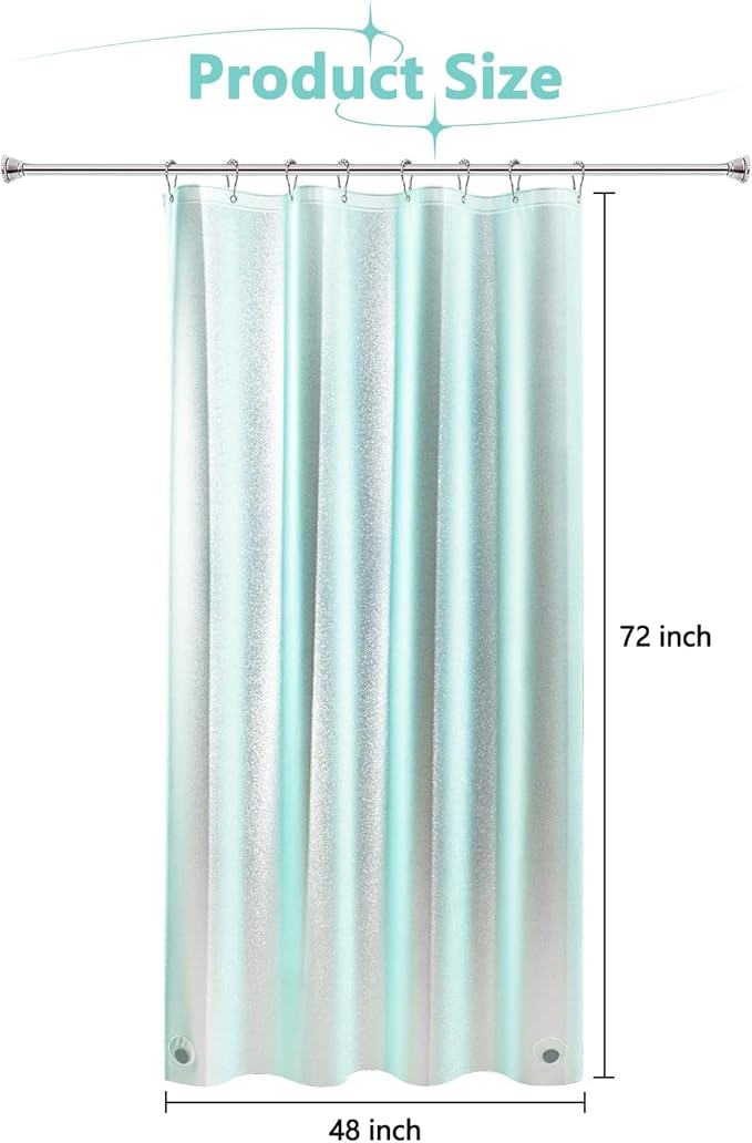 Seenus Teal Glitter PEVA Shower Stall Curtain 48 x 72 inch, Waterproof Plastic Sparkle Shower Curtain Liner with 2 Large Magnets, Dreamy Shimmery Narrow Bathroom Shower Curtain Aqua Green