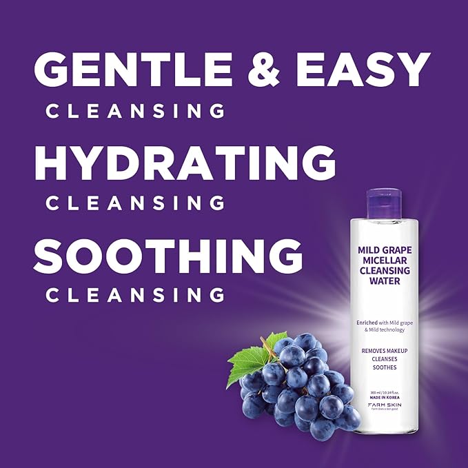 Freshfood For Skin Mild Greape Micellar Cleansing Water (10.1fl.oz, 300ml) - Micellar Cleansing Water for Face/Makeup Remover & Cleanser/Non-Irritating/Korean Skin Care