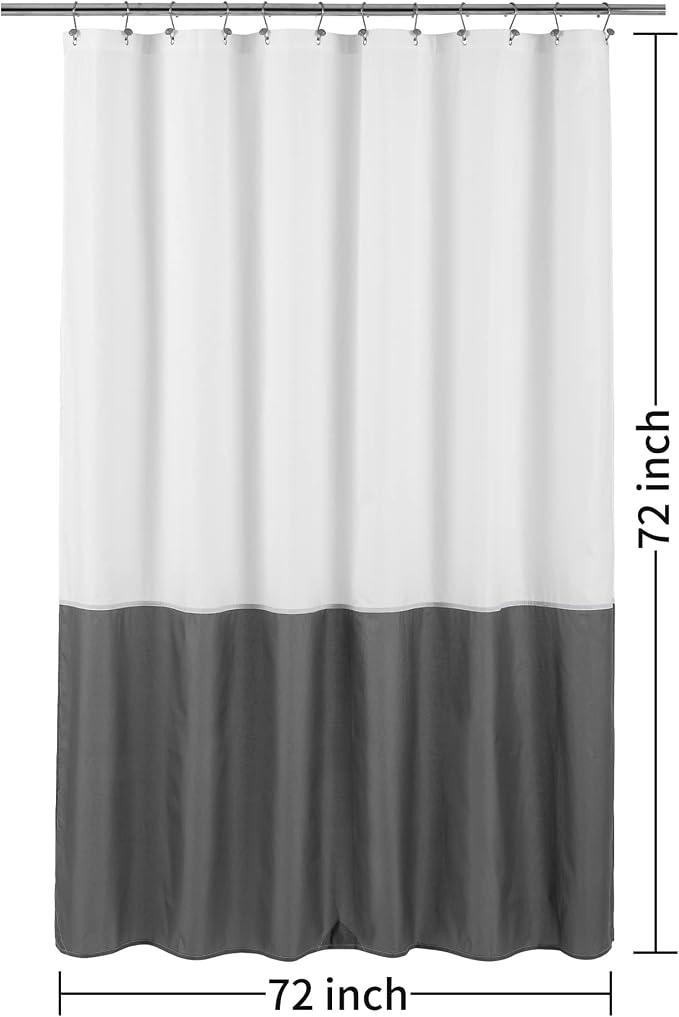 ALYVIA SPRING Waterproof Fabric Shower Curtain Liner - Soft & Light-Weight Cloth Shower Liner, 3 Bottom Magnets, Hotel Quality & Machine Washable - Standard Size 72x72, White and Dark Gray