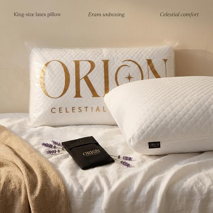 ORION - Talalay Latex King Size Pillow - Luxury Sleep with Premium Latex Support, No Vacuum Packing, Premium Box & L-Shaped Easy-Open Cover with Lavender Scent - King Pillow - 31.50 x 15.7 x 6.9 in