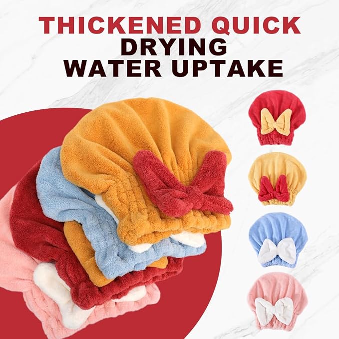 2 Pack Super Absorbent Hair Towel Wrap for Wet Hair, Microfiber Hair Towel Wrap Women Quick-Drying Thickened Hair Towels, Soft Bow Tie Wet Hairs Towel Wrap for Women Accessories (Red+Pink)