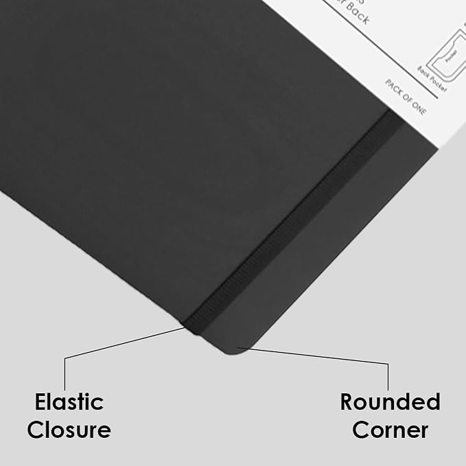 myPAPERCLIP Executive Series A5 Plain Notebook | 192 Pages, 80 GSM, Soft Cover, A5 (5.83 x 8.27 in) | Flat Lay | Bookmark, Elastic Closure & Back Pocket | Black