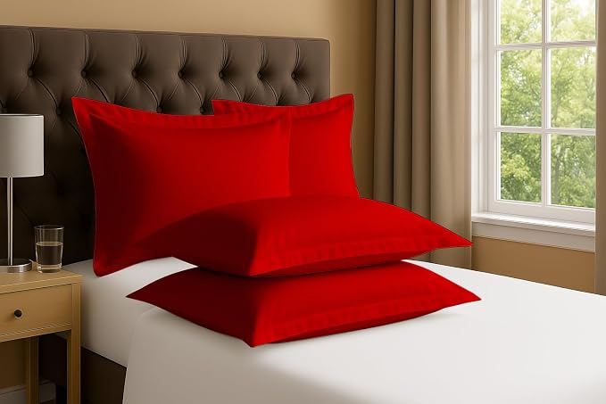 2 Pack Pillow Shams Queen Size 20x30 – 600 Thread Count 100% Organic Cotton Red Pillow Covers with 2 Inch Flange, Soft & Smooth Premium Hotel-Quality Pillowcases Set of 2