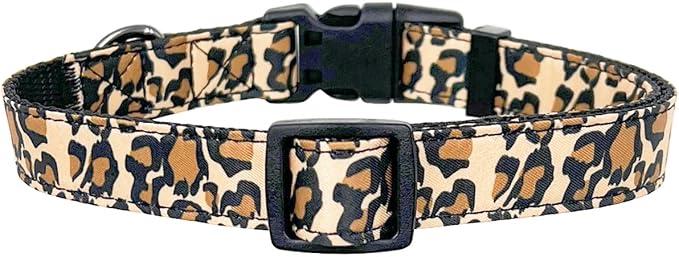 Dog Collar Leash Set, Leopard Pattern, Nylon Webbing Plus Cotton Ribbon, 5ft Matching Leash, for Small Dogs.(S, Brown Leopard)