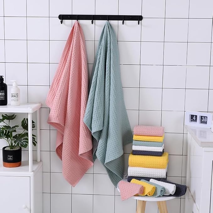 -a 1pcs Pure Cotton Waffle Towel, Multipurpose Use as Bath Fitness, Bathroom, Shower, Sports, Towel,Handle Various situations effortlessly.27.56x55.12inch (White)