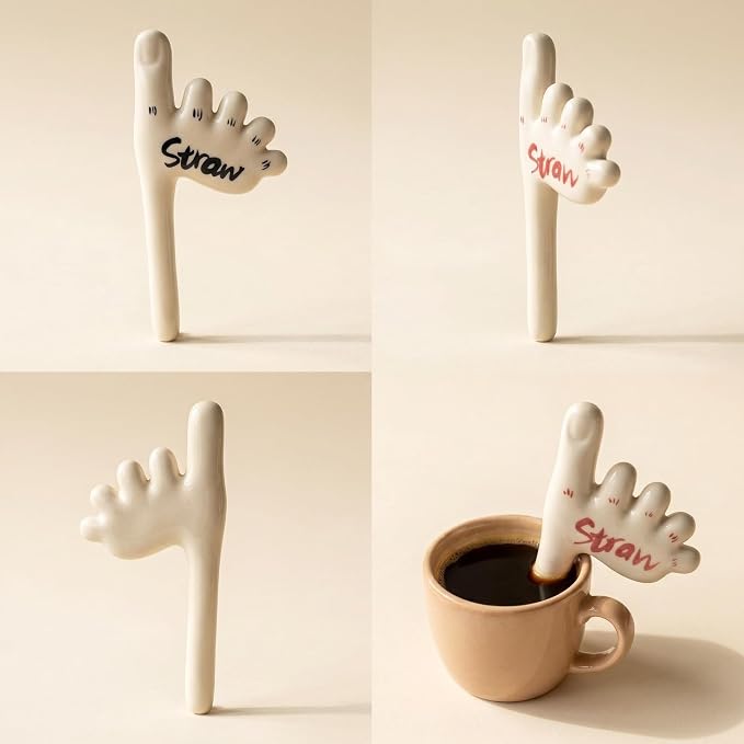 Funny Ceramic Foot Straw (Red pattern) | ceramic foot straw funny coffee straw cute toes straw