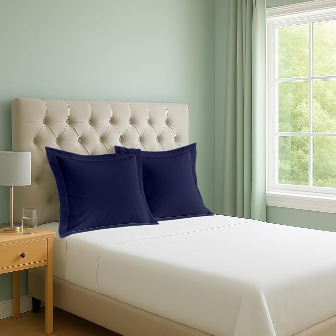 2 Pack Euro Pillow Shams 26x26 – 600 Thread Count 100% Organic Cotton Navy Blue Square Pillow Covers with 2 Inch Flange, Soft & Smooth Premium Hotel-Quality Pillowcases Set of 2
