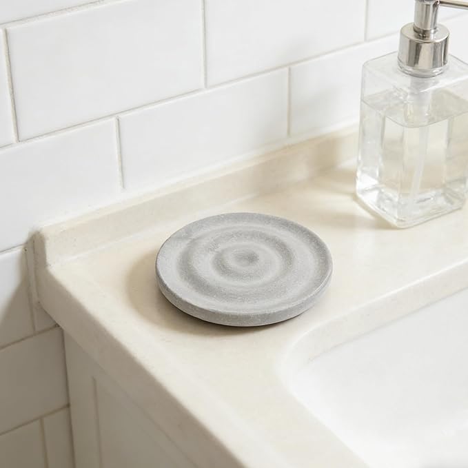 Diatomite Soap Dish for Kitchen Organizer - Quick Dry Sink Caddy Holder for Sponge Brush Toothbrush - Fast Absorbing Stone Tray (Grey)