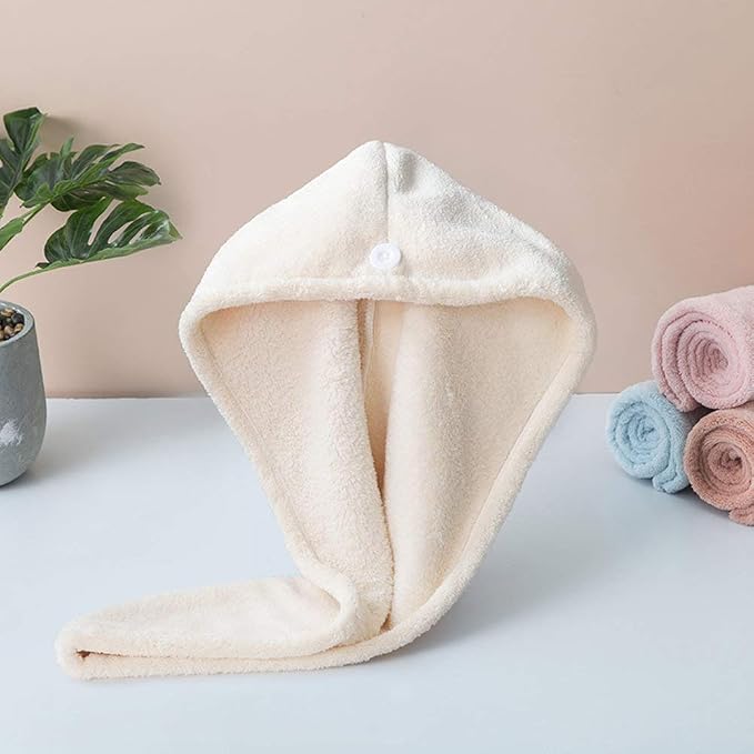Microfiber Hair Drying Wrap Towel for Women Turban Fast Dry White