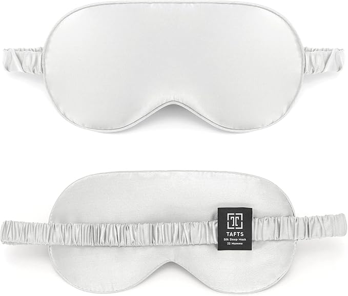 TAFTS Silk Sleep Mask - 22mm 100% Pure Mulberry 6A Silk & Blindfold, Soft Eye Masks, Lightweight, for Travel, Napping, Camping (Cool White)