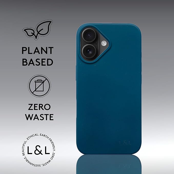 LOAM & LORE Biodegradable Phone Case for iPhone 16, Plastic Free Eco Friendly Phone Case, Plant Based Compostable iPhone 16, Premium Zero-Waste Phone Cover (Blue)