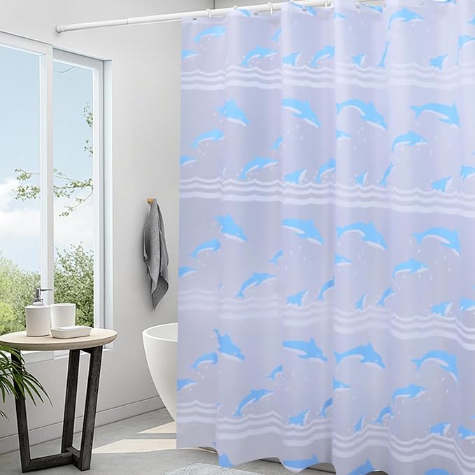 Plastic Shower Liner - Premium EVA 6G Shower Curtain Liner with Rustproof Grommets and 3 Weighted Magnets, Waterproof Shower Curtains for Bathroom (Dolphin, 72" x 78")