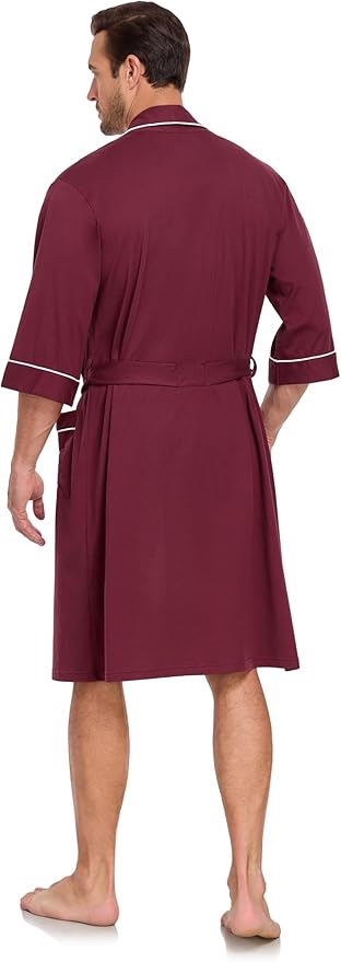 COLORFULLEAF 100% Cotton Men’s Summer Bathrobe Lightweight & Breathable Short Sleeve Kimono Robe with Pockets