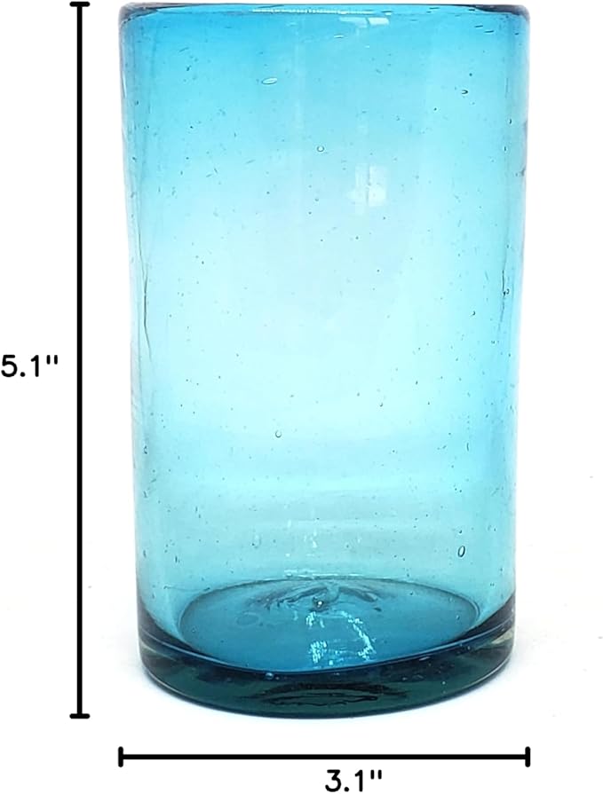 Solid Aqua Blue 14 oz Drinking Glasses (set of 6), Recycled Glass, Lead-free, Toxin-Free (14oz Drinking)