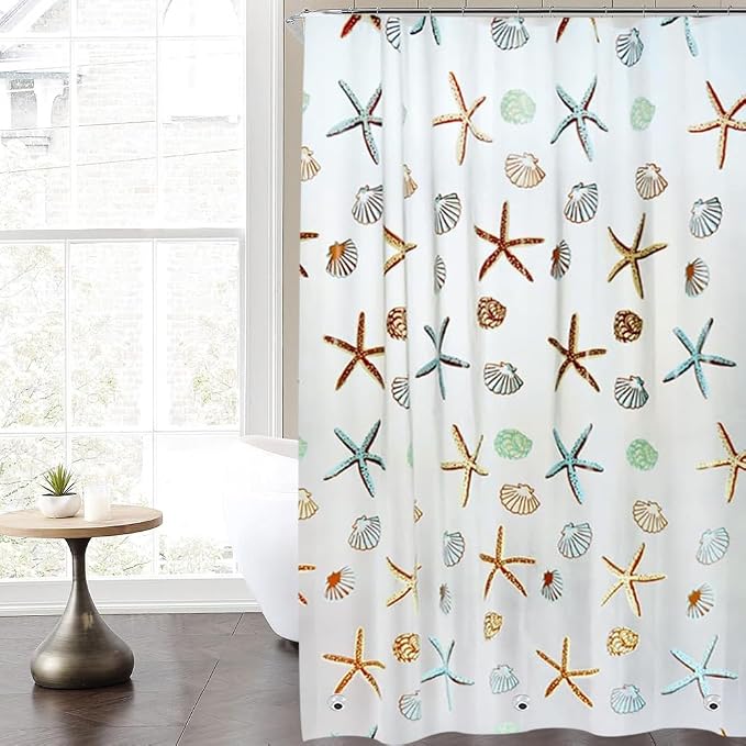 Plastic Shower Liner - Premium EVA Thickened Shower Curtain Liner with Rustproof Grommets and 3 Weighted Magnets, Waterproof Shower Curtain for Bathroom… (6G-Starfish, 72”*72”)
