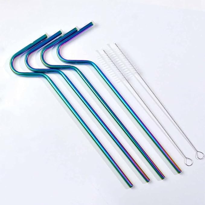 Straw,Reusable Stainless Steel Drinking Straw,Easy to Clean,Free Cleaning Brush Included(4PCS,Multi)
