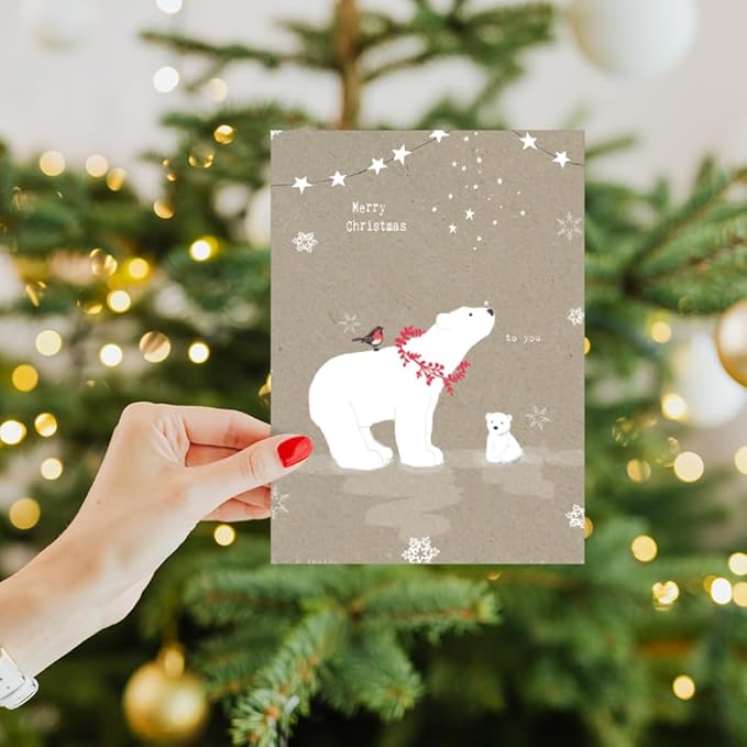 Tree-Free Greetings - Christmas Greeting Cards - Artful Designs - 1 Card + Matching Envelopes - Made in USA - 100% Recycled Paper - 5"x7" - Sweet Polar Christmas (GO64212)
