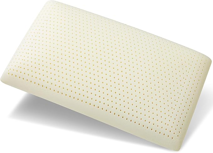 100% Talalay Latex Pillow, Luxury Queen Sleeping Bed Pillow for Side, Back, and Stomach Sleepers, Extra Soft Natural Latex Foam Pillow, Removable Breathable Cotton Cover (1, Queen (Low Loft))