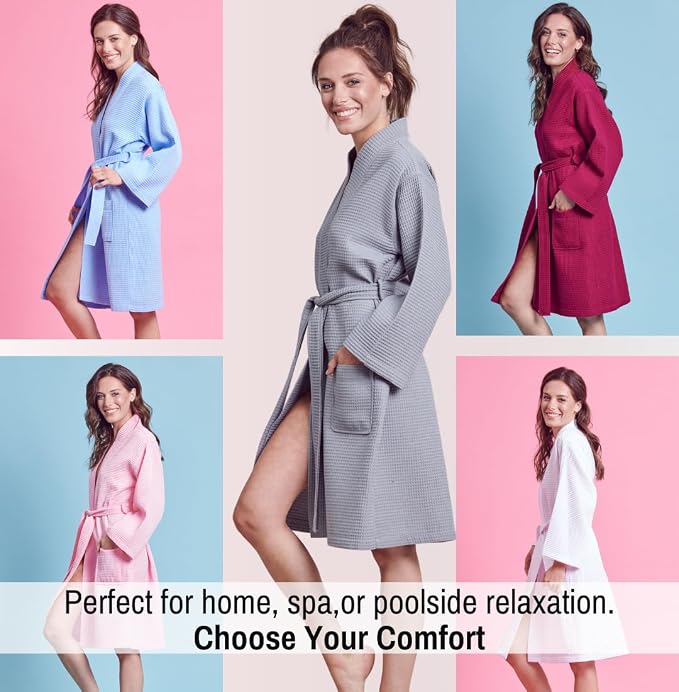 Soft Touch Linen Women's Kimono Waffle Robe-Luxurious & Absorbent & Quick Dry-Cotton & Polyester Blend