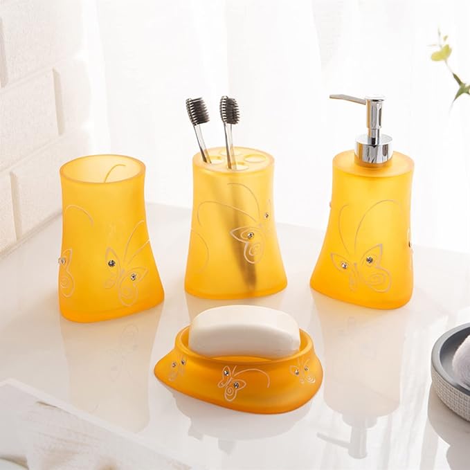Hand Soap Dispenser Amber Resin Bathroom Accessories Set Yellow Orange Soap Dish Mouthwash Cup Toothbrush Holder Soap Dispenser Lotion Bottle Soap Dispensor,Soap Dispenser