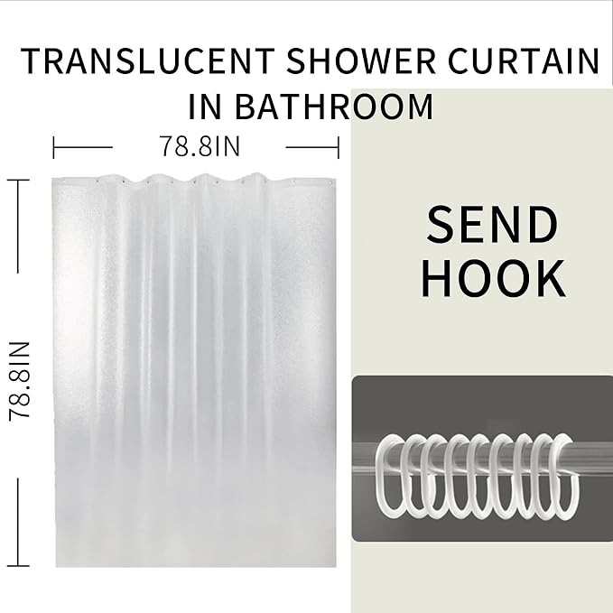 Myuilor Bathroom Shower Curtain Liner, 80x80 Inches PEVA 3G Shower Curtain Liner with a Set of Grommet Holes, Waterproof Thin Plastic Liners