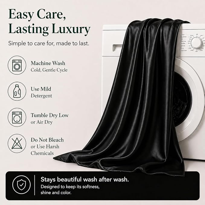Black Silk Pillowcase with Natural Dye Made in USA, Oeko-TEX Certified Real 22 Momme King Silk Pillow Cases with Zipper for Beauty Sleep, Anti Aging, 1 Pack 20"x36" (King, Black)