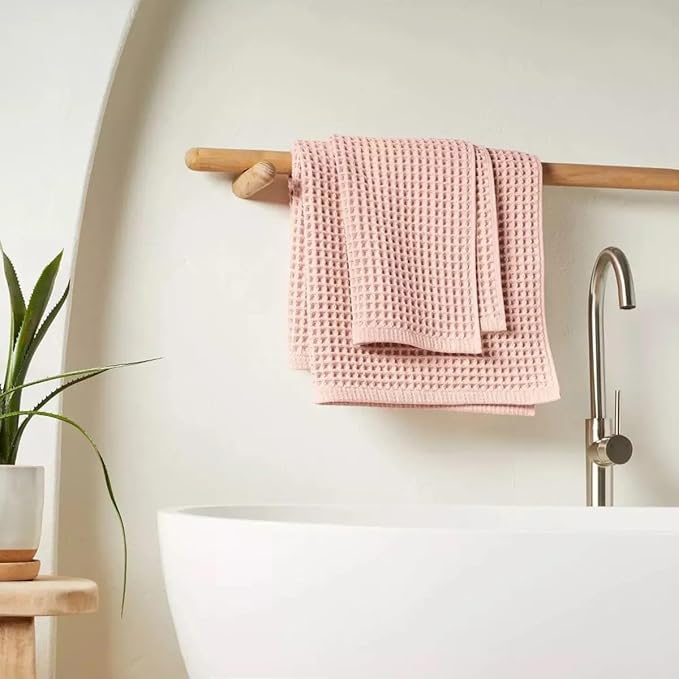 Waffle Towel for Bathroom 59x30 Inches, Turkish Bath Towel, Cotton Bath Towel, 6 Color Option, Mint Green, Brown White, Anthracite, Powder Pink, Gray (Powder Pink)