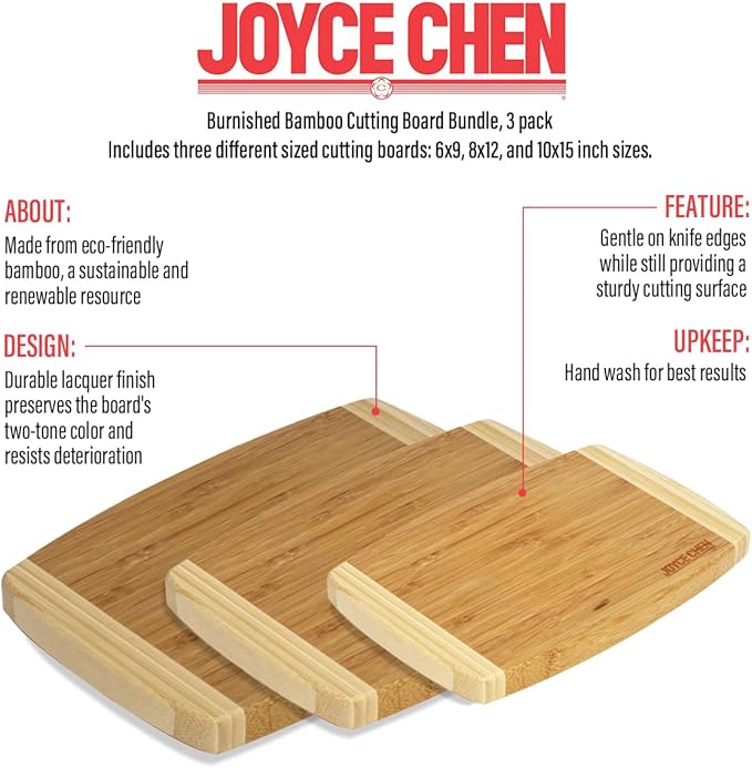 Joyce Chen Bamboo Cutting Board Set 3 Pack (Small, Medium, and Large)