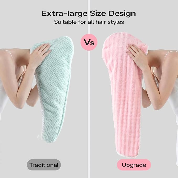 REDKISS 3 Pack Microfiber Hair Towels for Women, Hair Towel Wrap for Long Curly Thick Hair, Quick Dry 280 GSM Hair Drying Towel Wrap with Secure Strap, Soft Anti-Static Microfiber Towels
