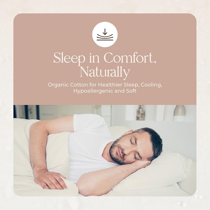 100% Organic Cotton Pillow Cases King Size Set of 2-100% Cotton Pillowcases GOTS Certified 500 Thread Count - Naturally Cooling Comfortable Breathable & Soft Pillow Cases (Natural, King)