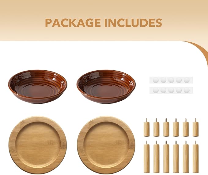 Havniva Elevated Cat Bowls Raised Ceramic Cat Bowl, 5.7” Wide Opening Cat Food Bowl Whisker Friendly Cat Dish Anti-Slip with Bamboo Stand, Shallow Pet Food & Water Bowl for Indoor Cats