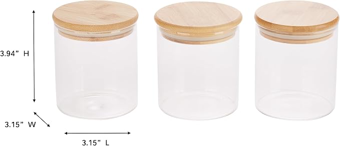 Kitchen Details Glass Food Storage Containers with Bamboo Lids | 3-Piece Set 4x3x3 Inch | Airtight Meal Prep Containers | Eco Friendly Kitchen Storage