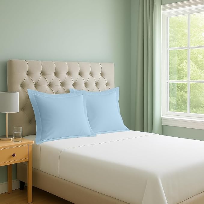 2 Pack Euro Pillow Shams 28x28 – 600 Thread Count 100% Organic Cotton Sky Blue Square Pillow Covers with 2 Inch Flange, Soft & Smooth Premium Hotel-Quality Pillowcases Set of 2