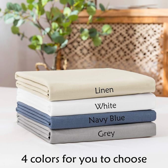 BISELINA Linen Sheet French Flax Flat Sheet Only 55% Euro Linen 45% Cotton Basic Style Solid Color Soft Breathable Farmhouse Top Sheet 1-Piece (Full, Navy Blue)
