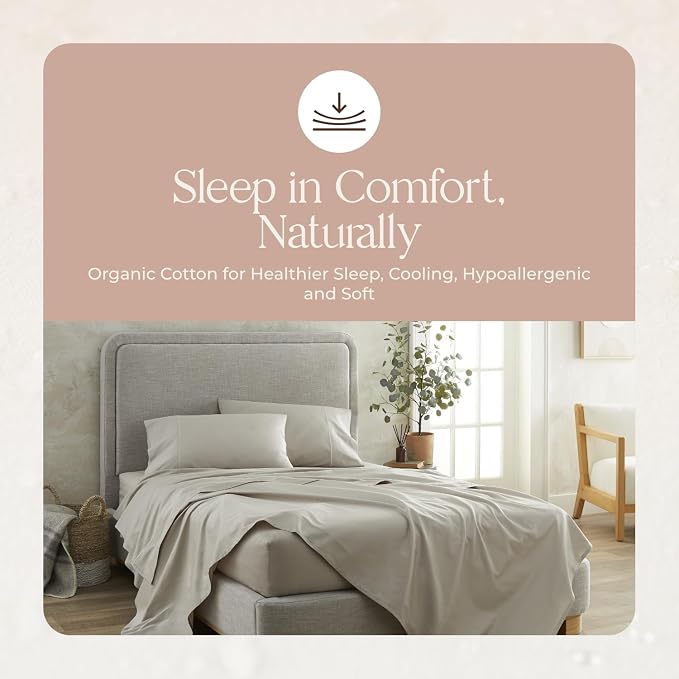 100% Organic Cotton Pillow Cases Standard Size Set of 2-100% Cotton Pillowcases GOTS Certified 300 Thread Count - Naturally Cooling Comfortable Breathable & Soft Pillow Cases (Pewter, Standard)