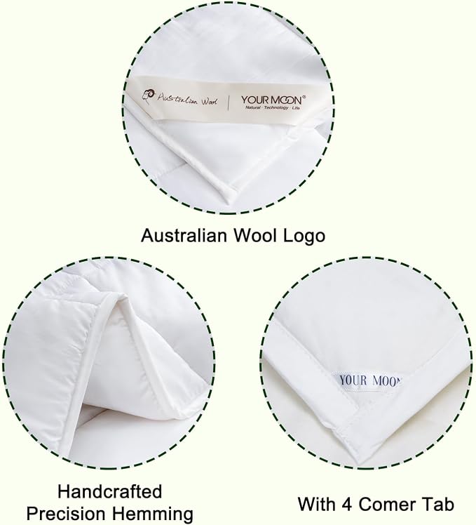 YOUR MOON Luxurious Lightweight Wool Comforter Twin Size, Lightweight Summer Natural Comforter/Duvet Insert, 100% Australian Wool Filled, Jacquard Rayon Derived from Bamboo Shell(White)