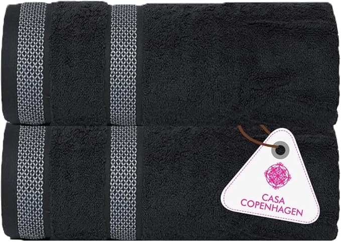 CASA COPENHAGEN Solitaire 2Pcs 100% Egyptian Cotton Large Designer Bathsheet Towels Gift Set- Pinstripe Grey, 600GSM, 35"x70" 2Bath Sheet Towels for Bathroom Set for Women & Men