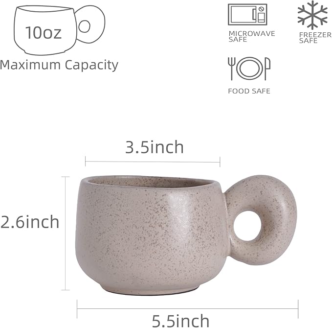 Uaral Cermic Small Coffee Mugs 10 Ounce Cappuccino Mugs Handmade Mug Set with One-finger Handle for Mocca,Latte,Cereal,Yogurt and Beverage,Set of 2(Cream)