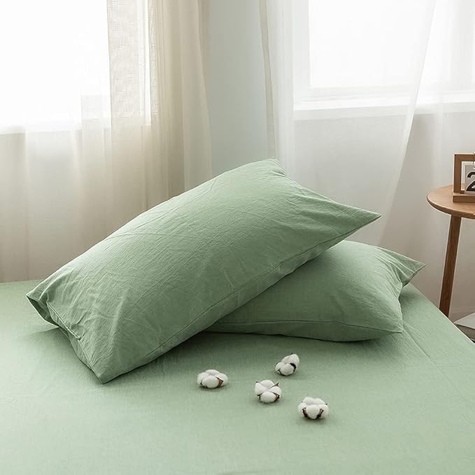 FACE TWO FACE Bedding Duvet Cover Set100% Washed Cotton Duvet Cover Linen Like Textured Breathable Durable Soft Comfy (King, Green)