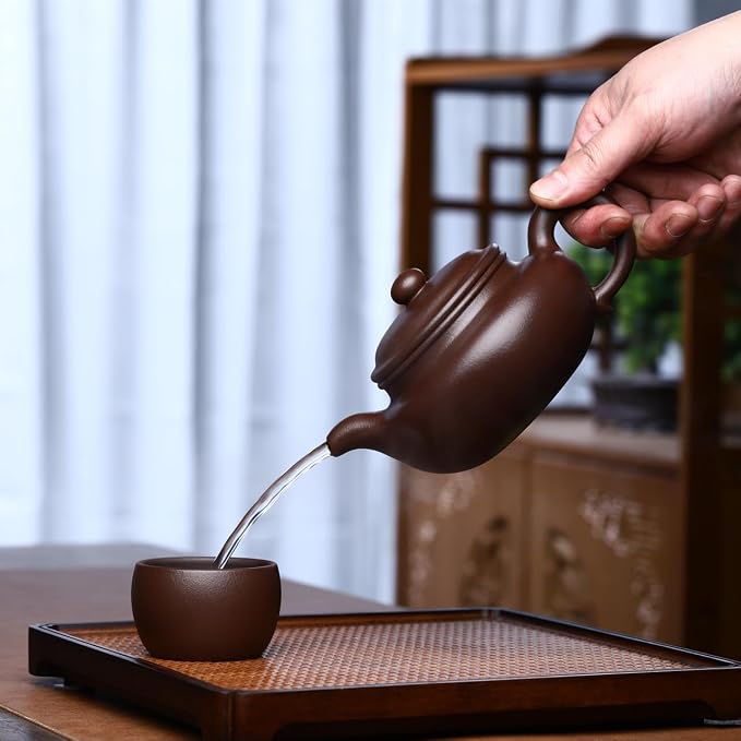 Artisan Yixing Clay Teapot 12.8 Oz,Handmade Zisha Tea Pot -Fanggu | Offical Craftswoman 50% Handmade,Genuine Real Yixing Purple Clay,Infuse Brew Kungfu Tea Maker