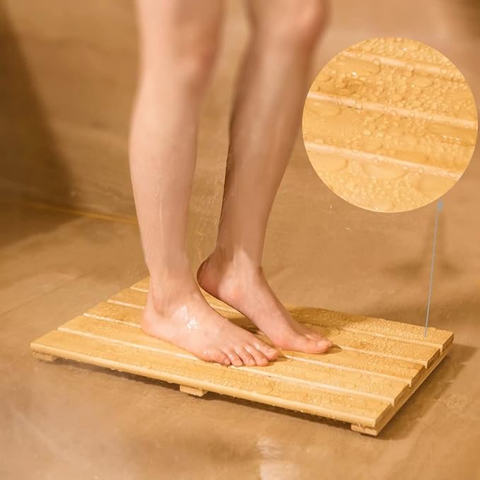 Wooden Bamboo Bath,Natural Wooden Shower Mat,Bamboo Wood Bath Mats for Bathroom,Non Slip Bathmat, Wooden Rug for Shower Tub Spa and Sauna Floors,for Indoor Outdoor,80x90cm/31x36in