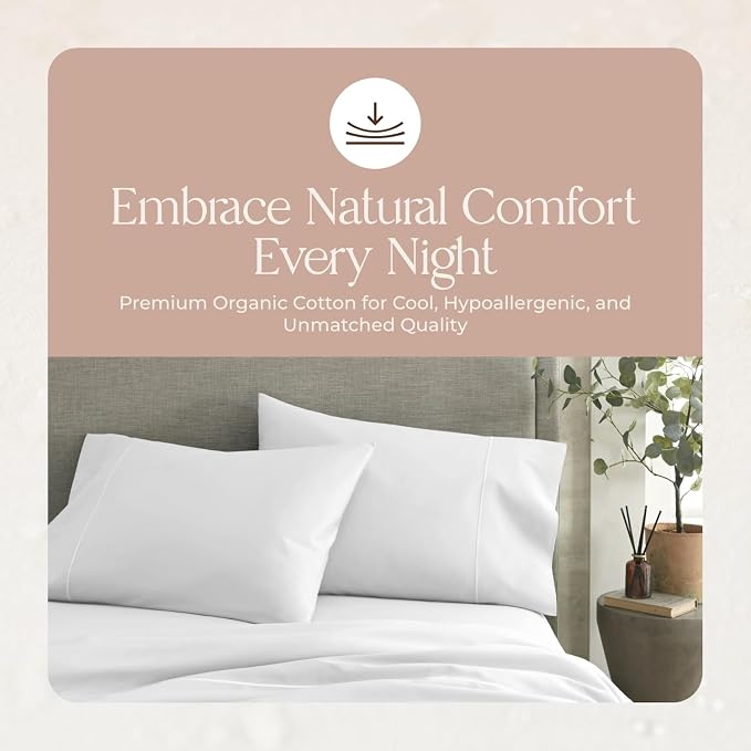 Organic King Fitted Sheet Only Deep Pocket - 100% Organic Cotton Sheets with Soft Breathable 500 Thread Count Sateen Weave GOTS & Fairtrade Certified - Fitted Bed Sheets Only (White, King)